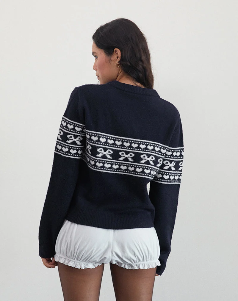 Namirta Strickpullover in Peacoat mit Fairisle-Schleife