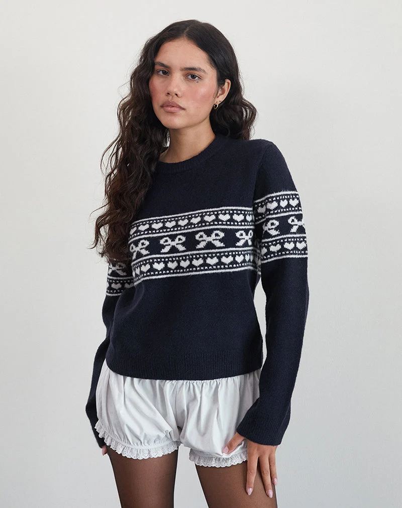 Namirta Strickpullover in Peacoat mit Fairisle-Schleife