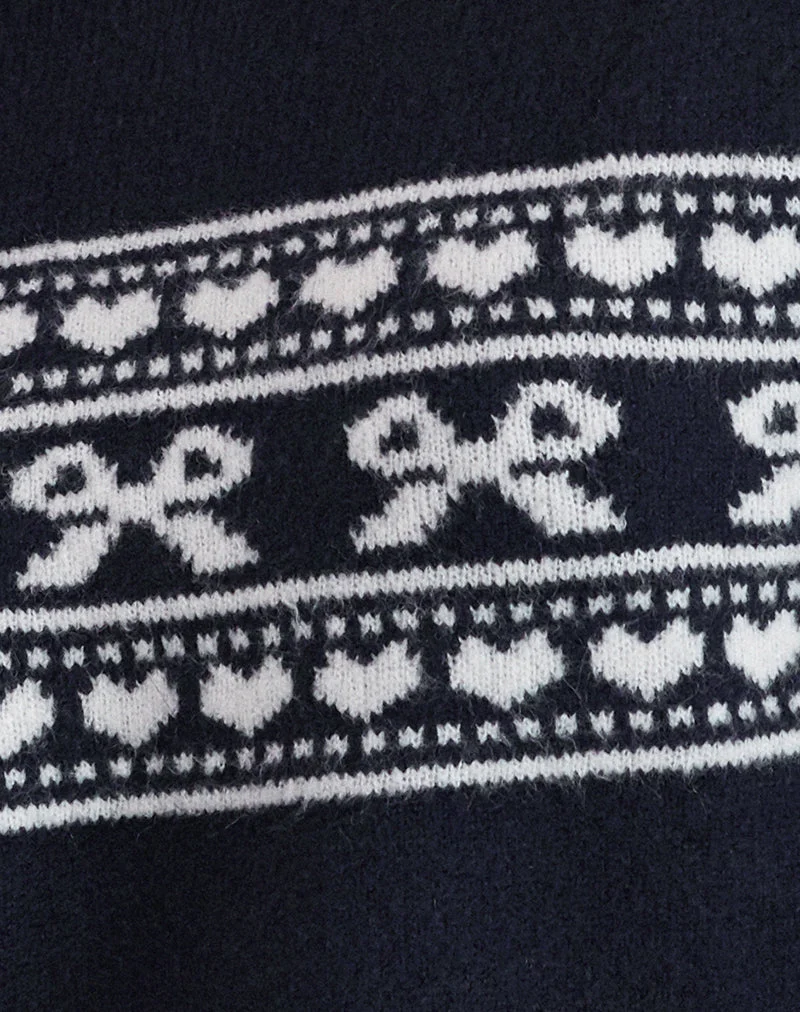 Namirta Strickpullover in Peacoat mit Fairisle-Schleife