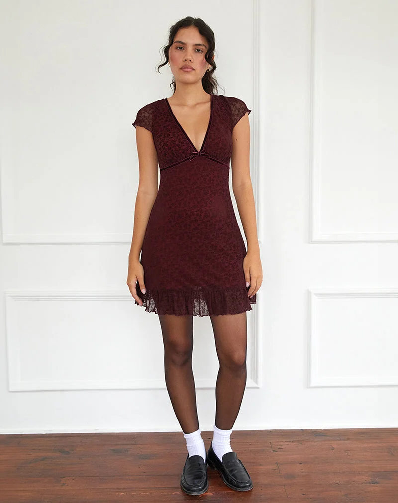 Melva Minikleid in Ditsy Flock Gebranntes Kastanienbraun