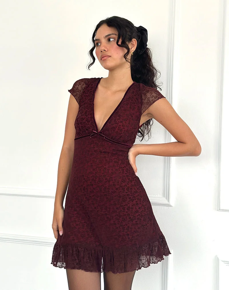 Melva Minikleid in Ditsy Flock Gebranntes Kastanienbraun