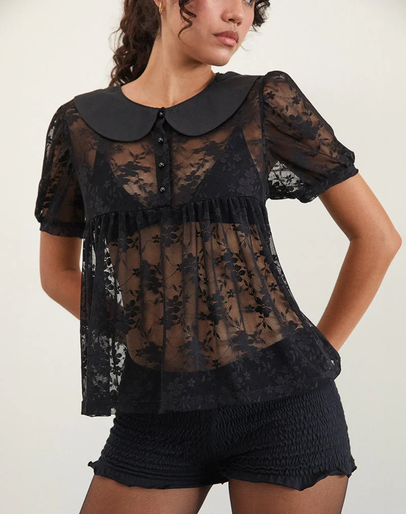 Rochea Bluse aus ungefütterter Spitze Schwarz