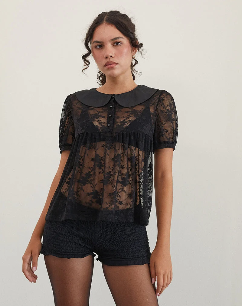 Rochea Bluse aus ungefütterter Spitze Schwarz