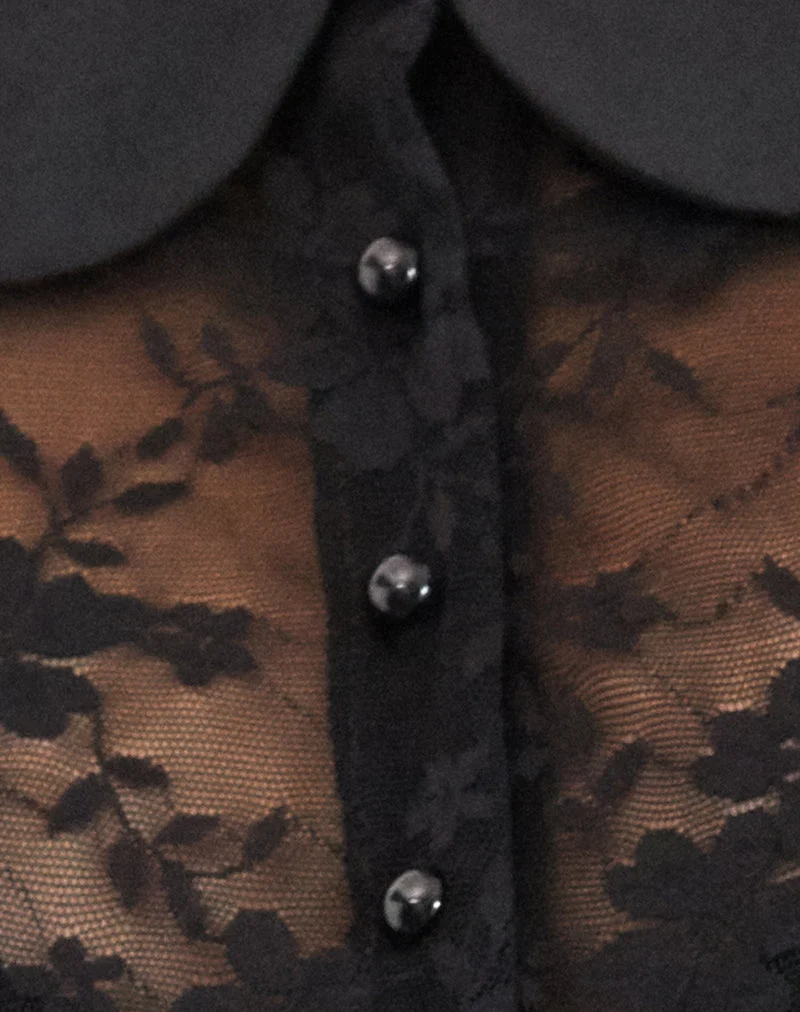 Rochea Bluse aus ungefütterter Spitze Schwarz