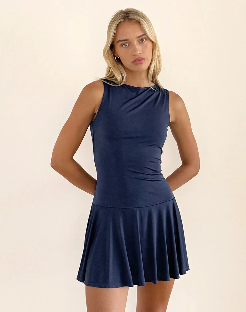 Maisha Minikleid mit offenem Rücken und Schleife in Slinky Navy