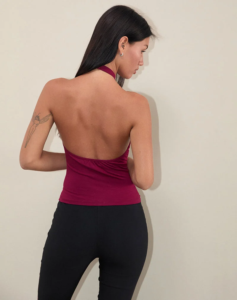 Raceline Neckholder-Top aus Viskose-Jersey Burgunderrot