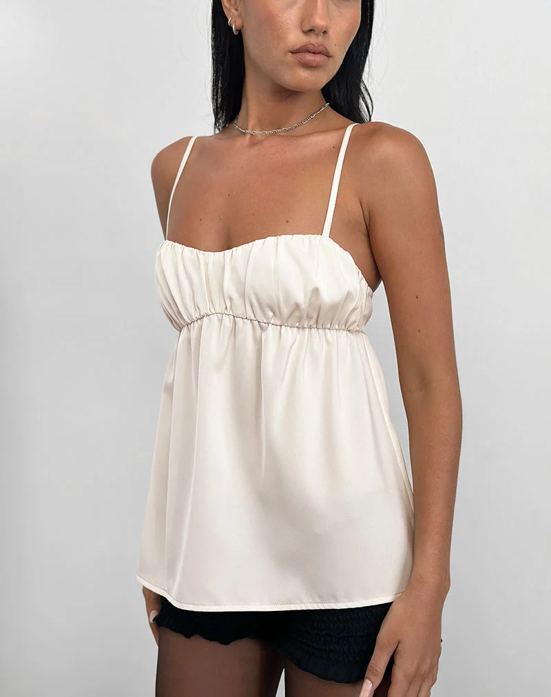 Camden Langarm-Cami-Top aus Satin in Elfenbein