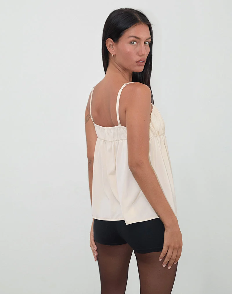 Camden Langarm-Cami-Top aus Satin in Elfenbein