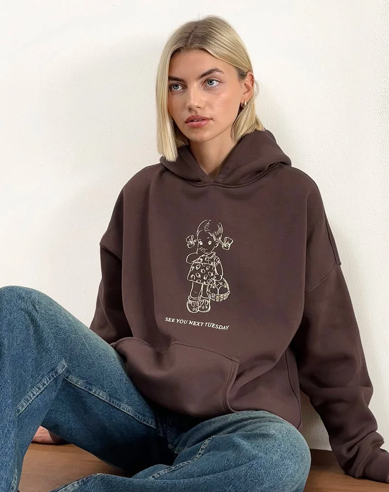 Oversize-Kapuzenpullover in tiefem Mahagoni mit See You Next Tuesday-Aufdruck