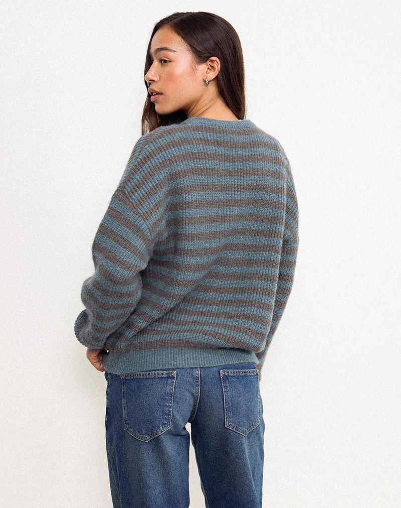 Orvala Strickpullover in Schiefer und Braun gestreift