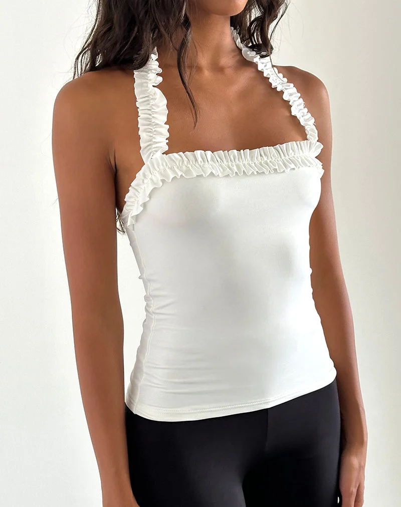 Veda gerüschtes Neckholder-Top in glattem Weiß