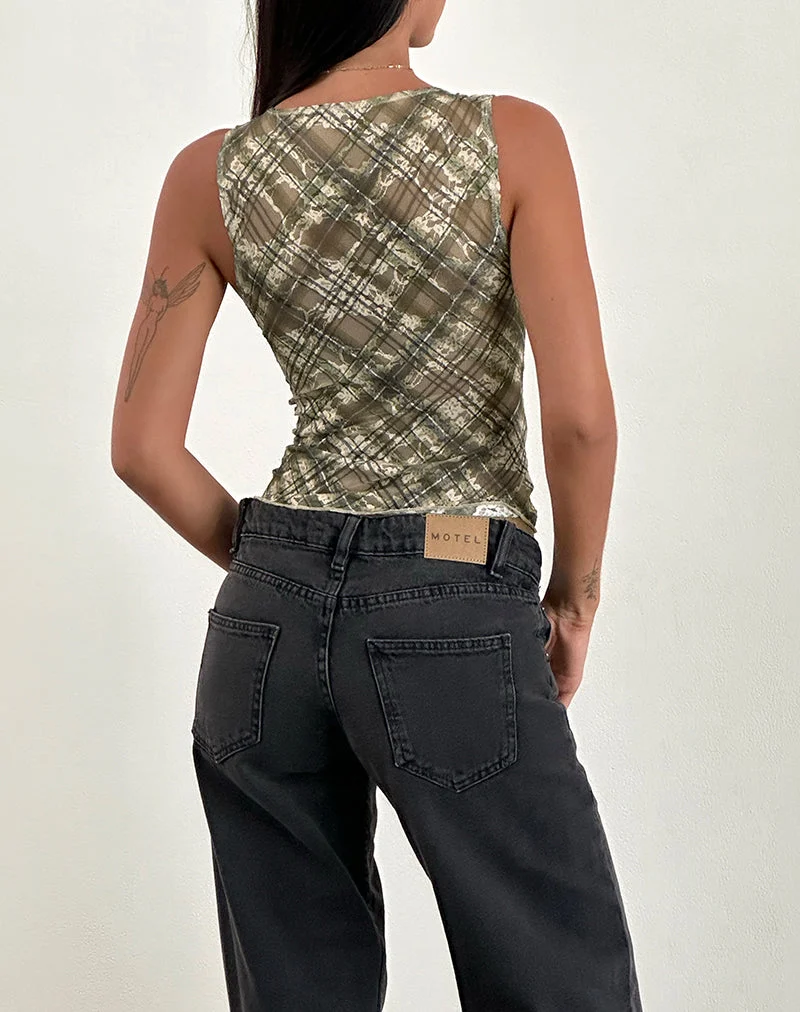 Hampura-Top aus bedruckter retro-karierter Spitze