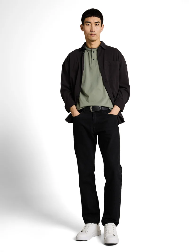 printed stand-up collar polo, Greyish Shadow Olive