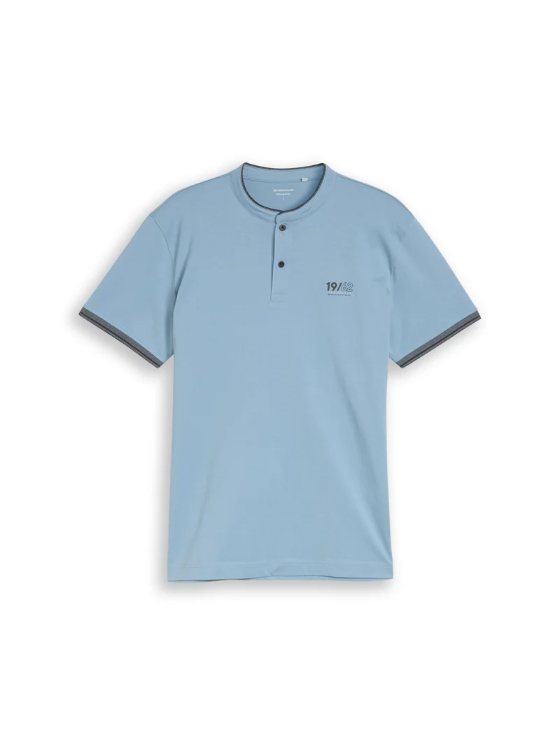 printed stand-up collar polo, mountain spring blue
