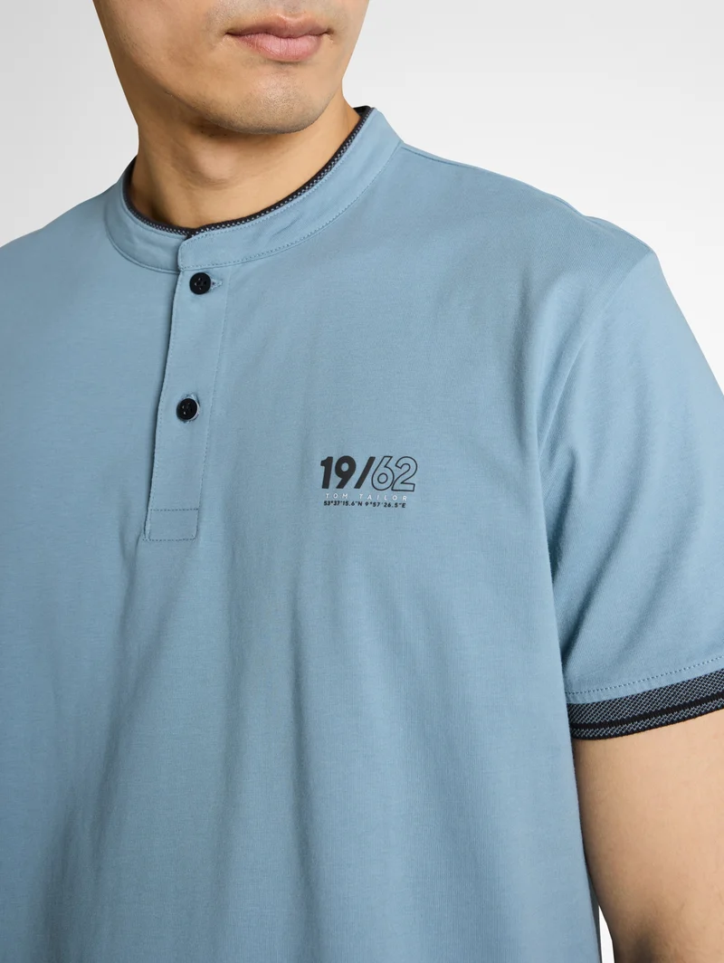 printed stand-up collar polo, mountain spring blue