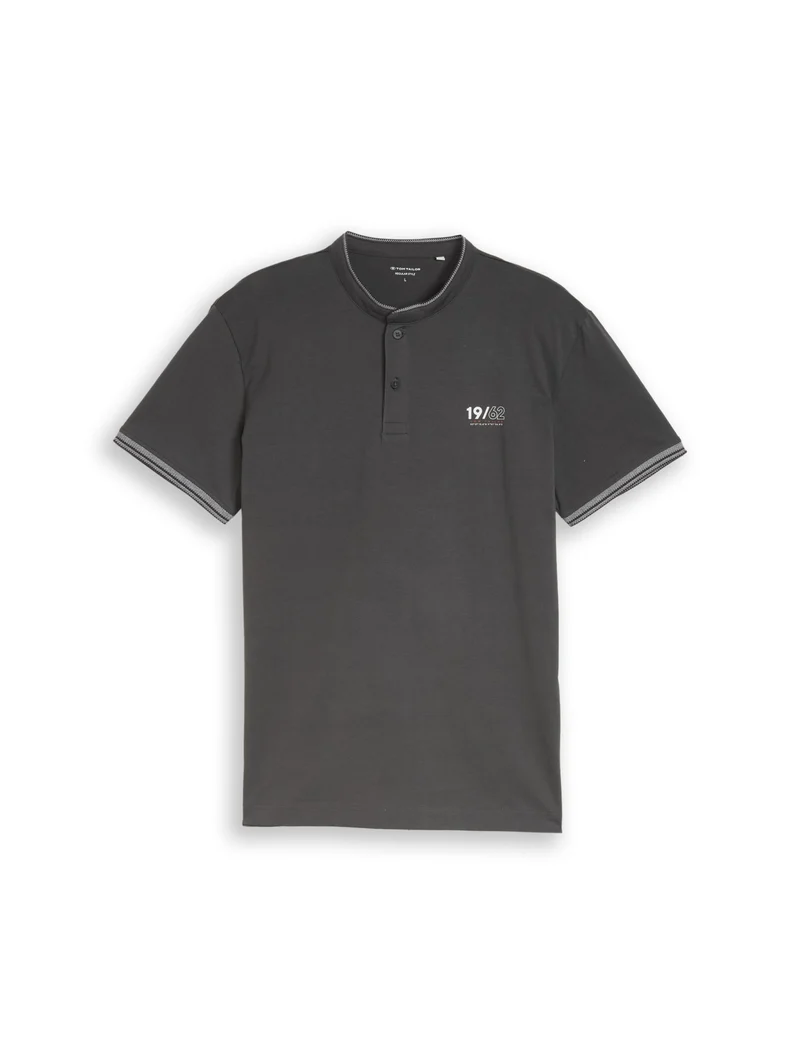 printed stand-up collar polo, Tarmac Grey