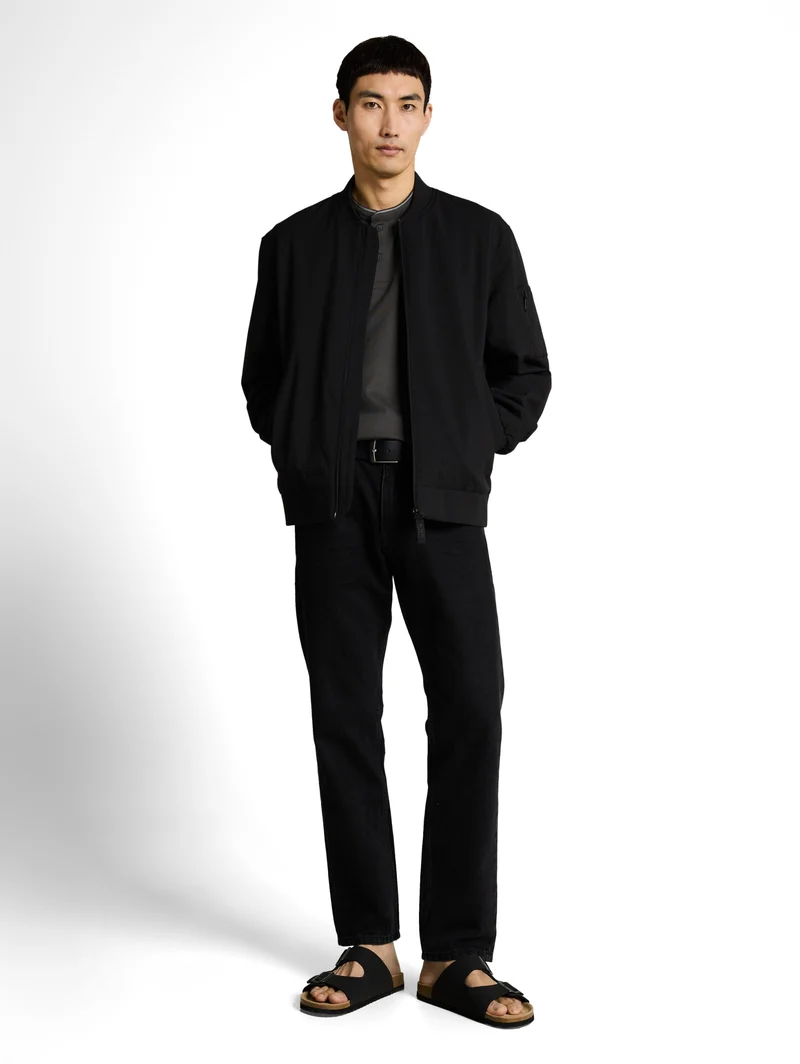 printed stand-up collar polo, Tarmac Grey