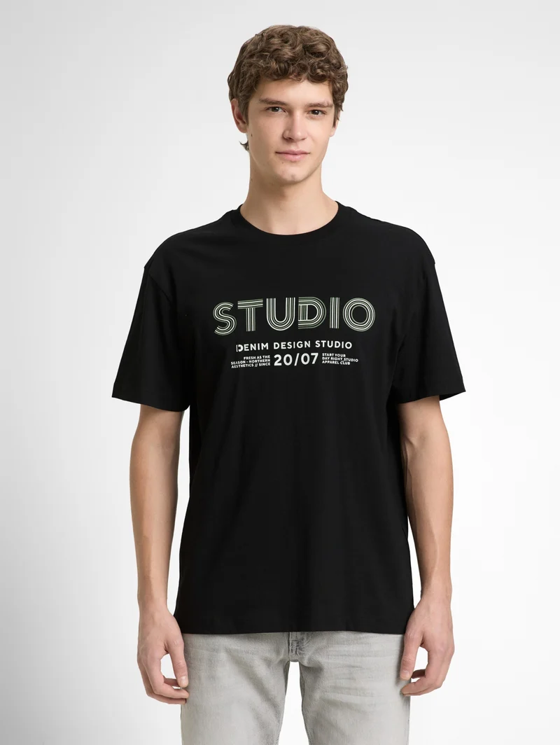 relaxed printed t-shirt, Black