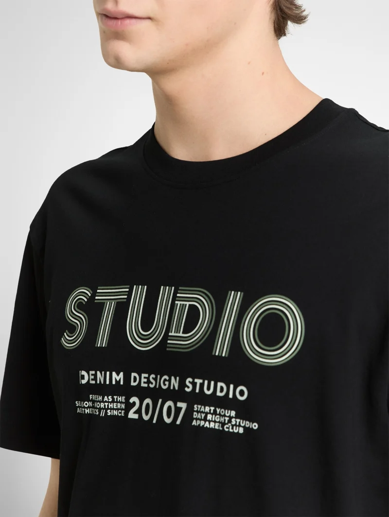 relaxed printed t-shirt, Black