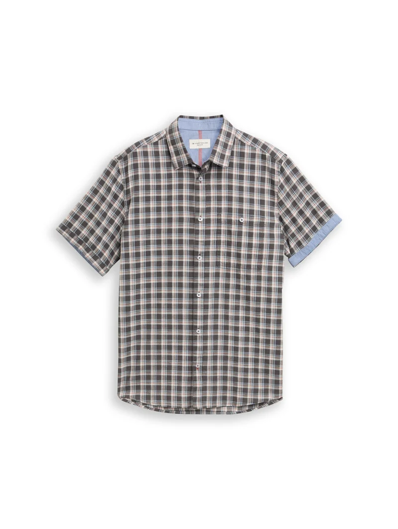 checked shirt, grey white check