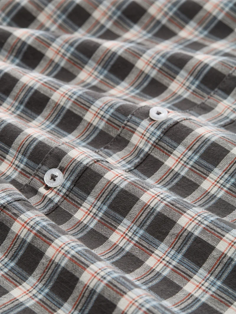 checked shirt, grey white check