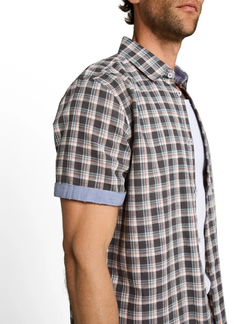 checked shirt, grey white check