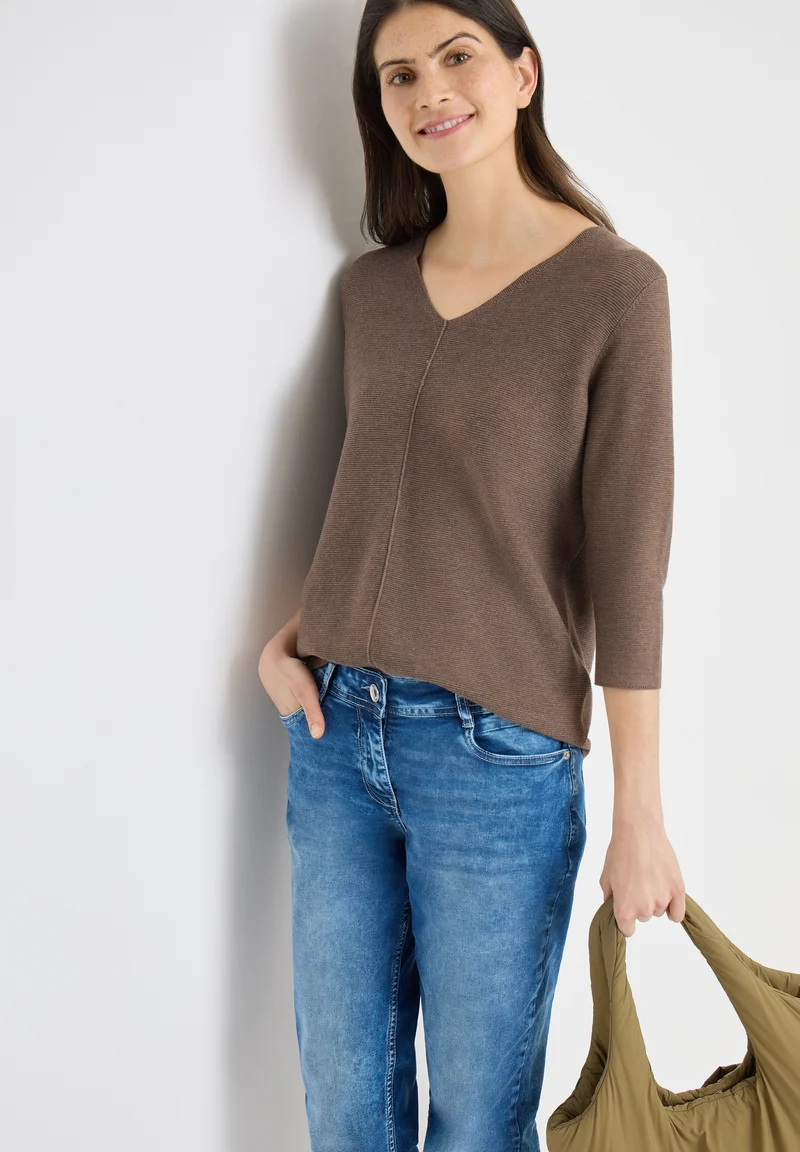 TOS_Structured V-neck, coffee taupe