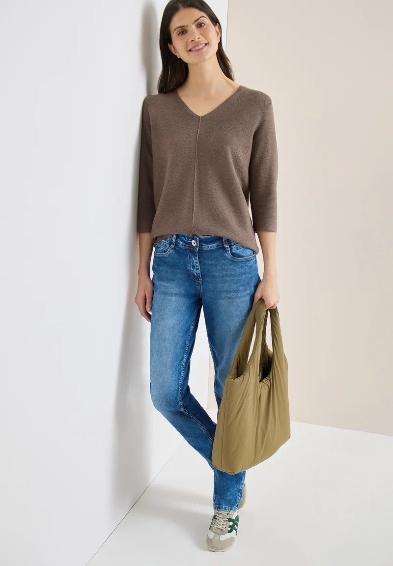 TOS_Structured V-neck, coffee taupe