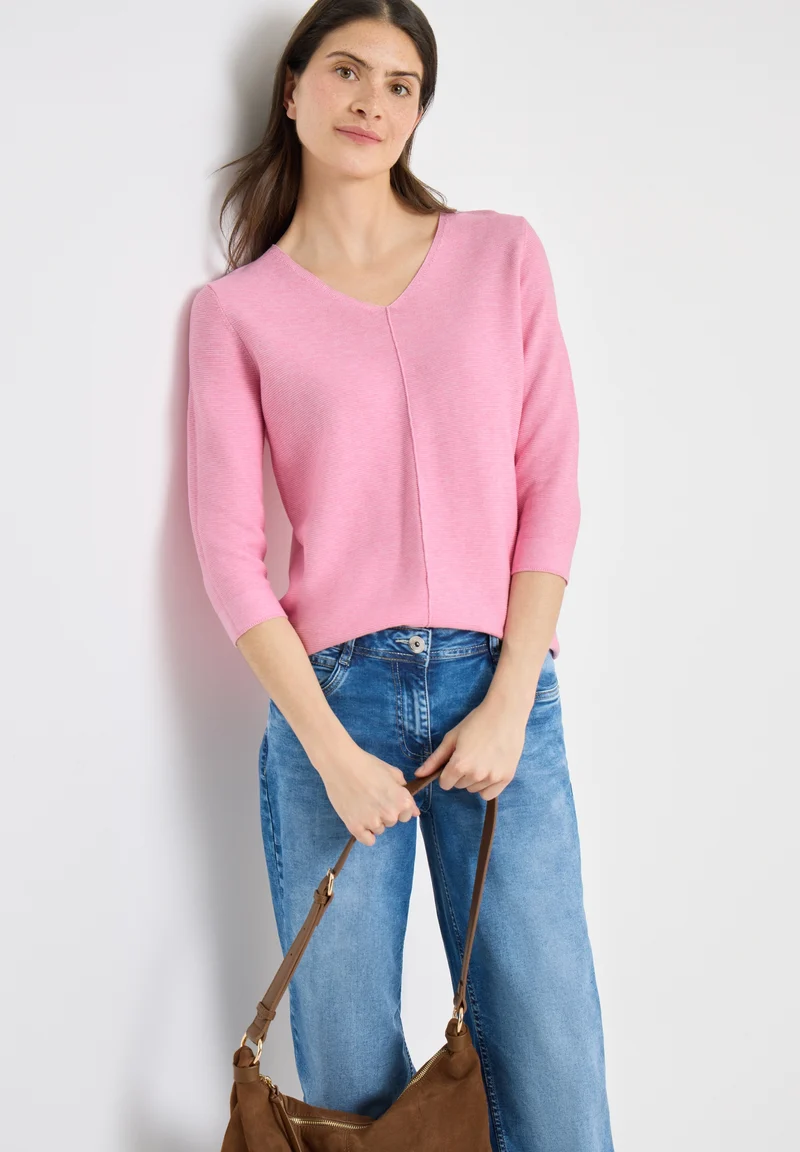 TOS_Structured V-neck, flamingo rose