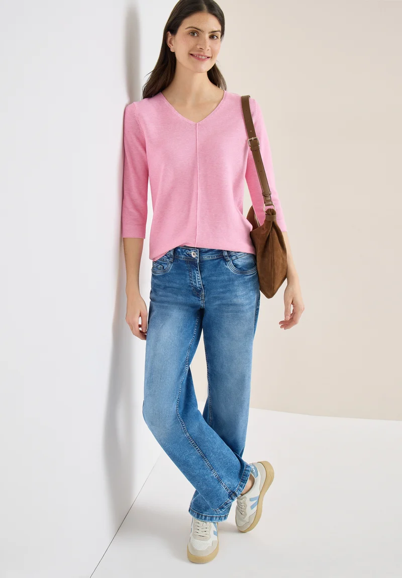 TOS_Structured V-neck, flamingo rose