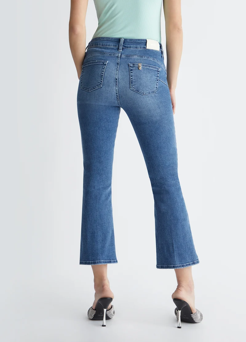 Cropped Bootcut Jeans with Buttons