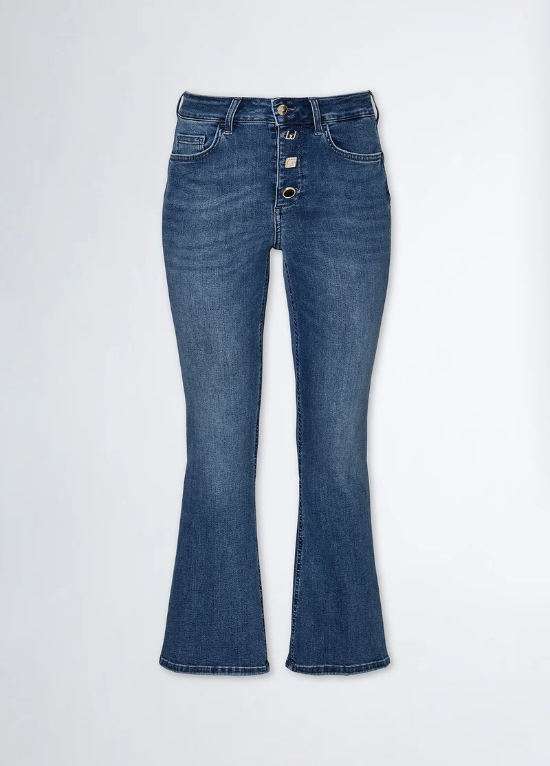 Cropped Bootcut Jeans with Buttons
