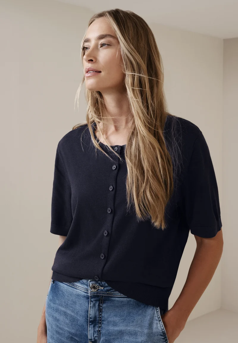 LTD_QR_short sleeve cardigan, shadowed navy