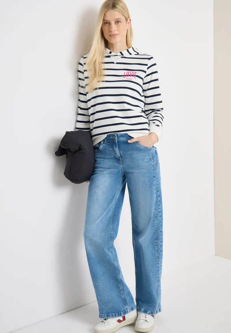 TOS Striped Hoody w. Chest Pri, universal blue