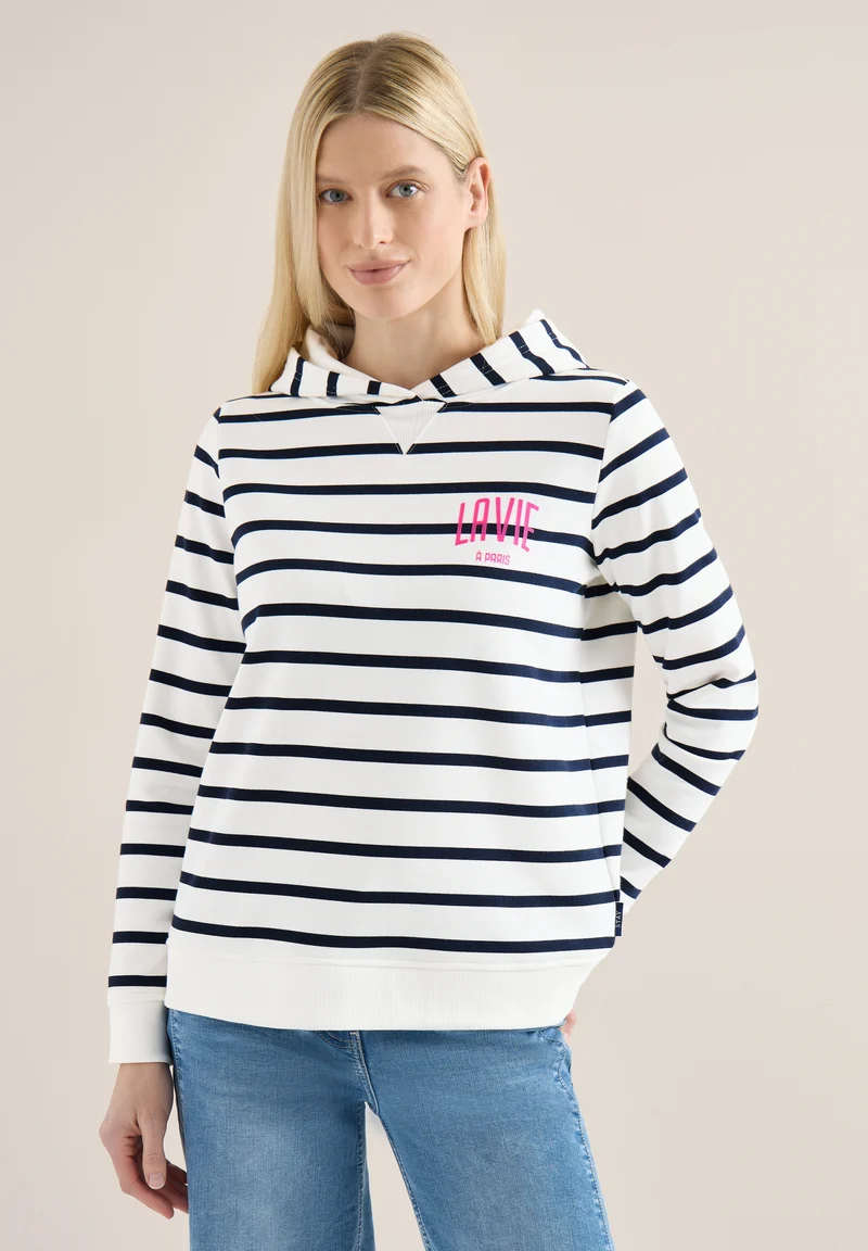 TOS Striped Hoody w. Chest Pri, universal blue