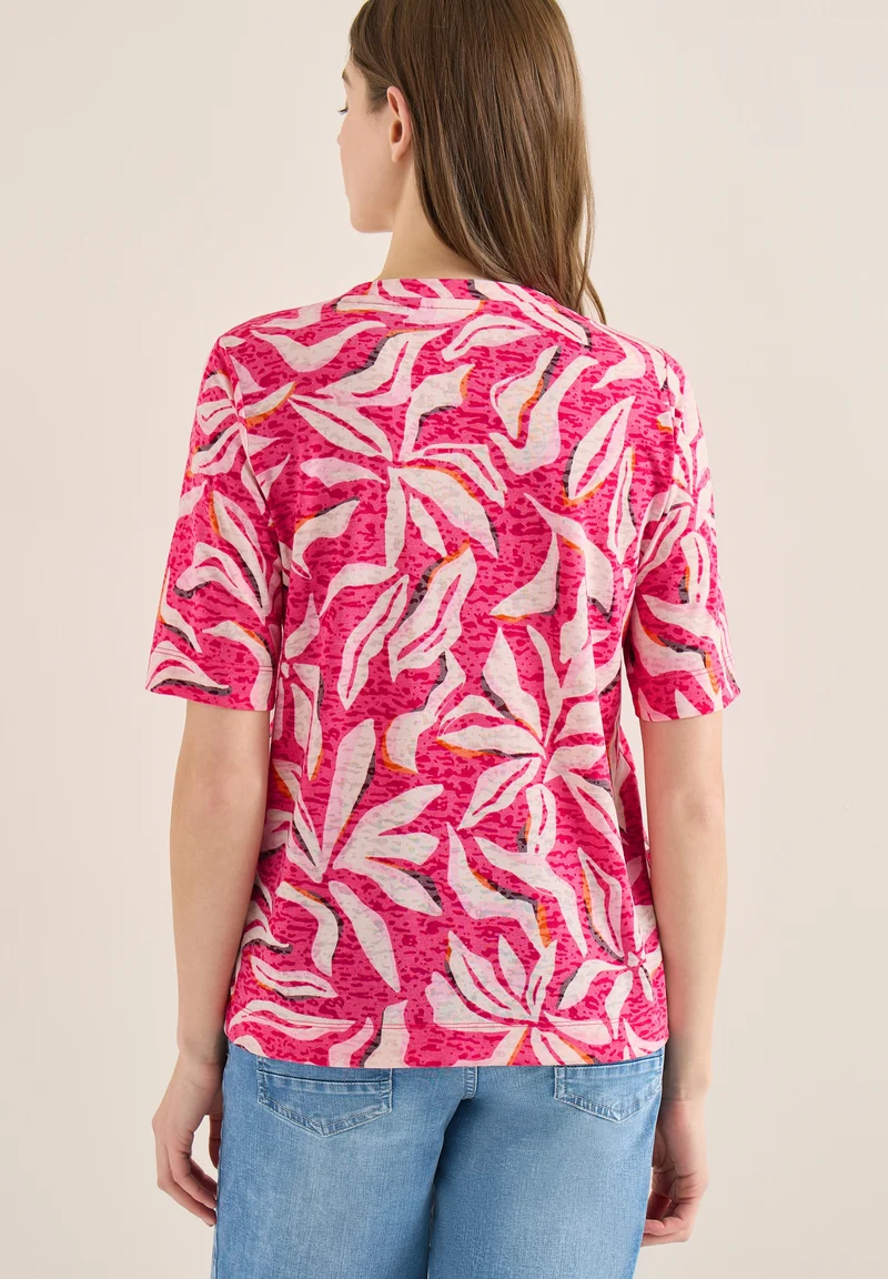 TOS Multi AOP Burnout Shirt, beetroot pink