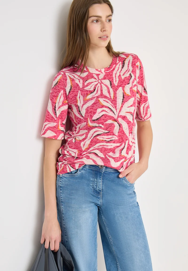 TOS Multi AOP Burnout Shirt, beetroot pink