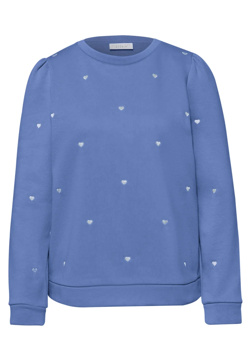heart embroidery shirt w.gathe, blue echo