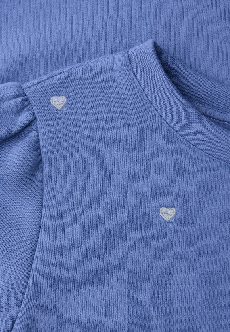 heart embroidery shirt w.gathe, blue echo