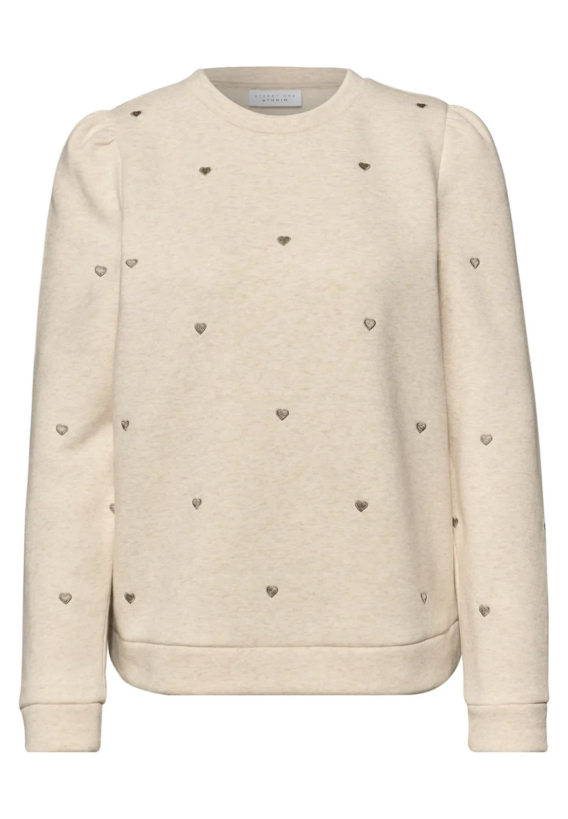 heart embroidery shirt w.gathe, stone sand mel.