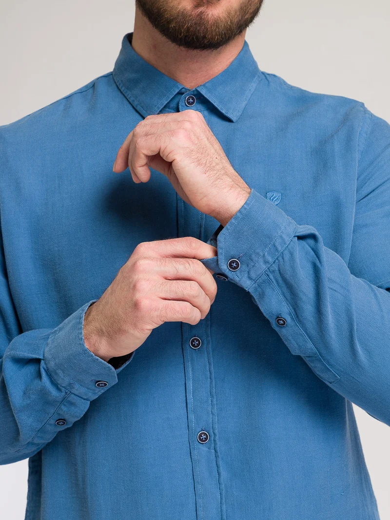 Herren Regular Langarmhemd blau gemustertem Kragen