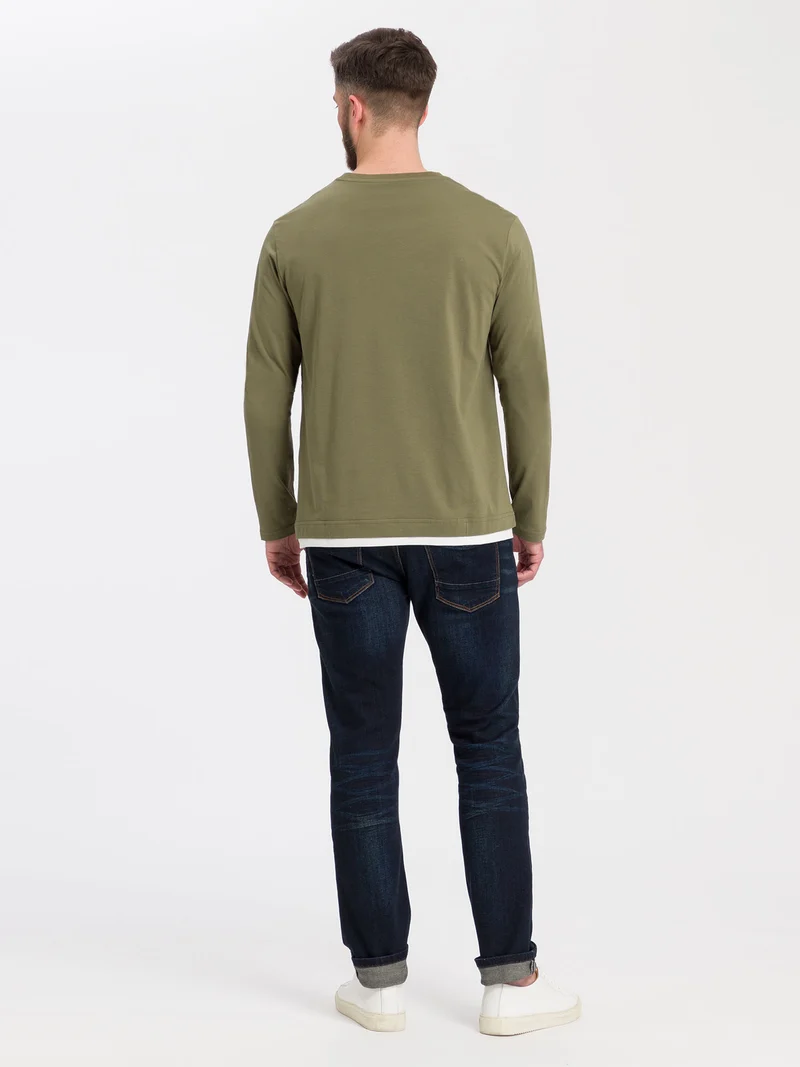 Herren Regular Langarmshirt mit Schriftzug grün