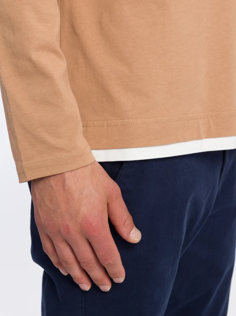 Herren Regular Langarmshirt mit Schriftzug braun