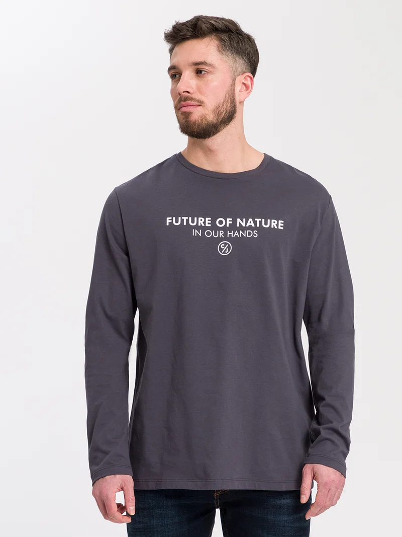 Herren Regular Langarmshirt mit Print grau