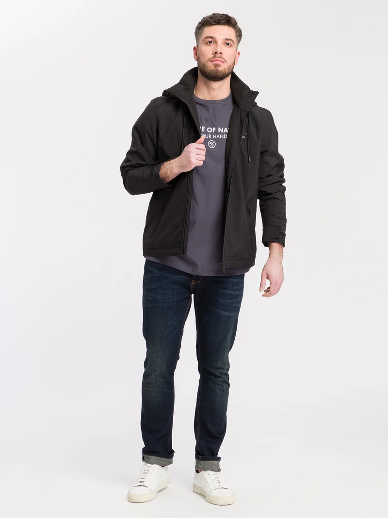 Herren Regular Langarmshirt mit Print grau