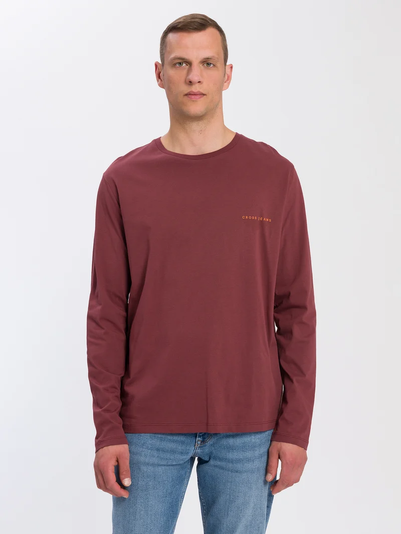 Herren Regular Langarmshirt mit Logo Print braun
