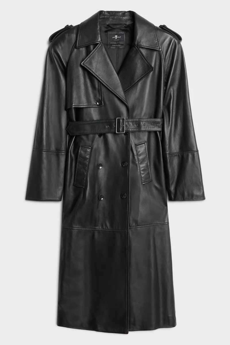 Leather Trench Coat in Black