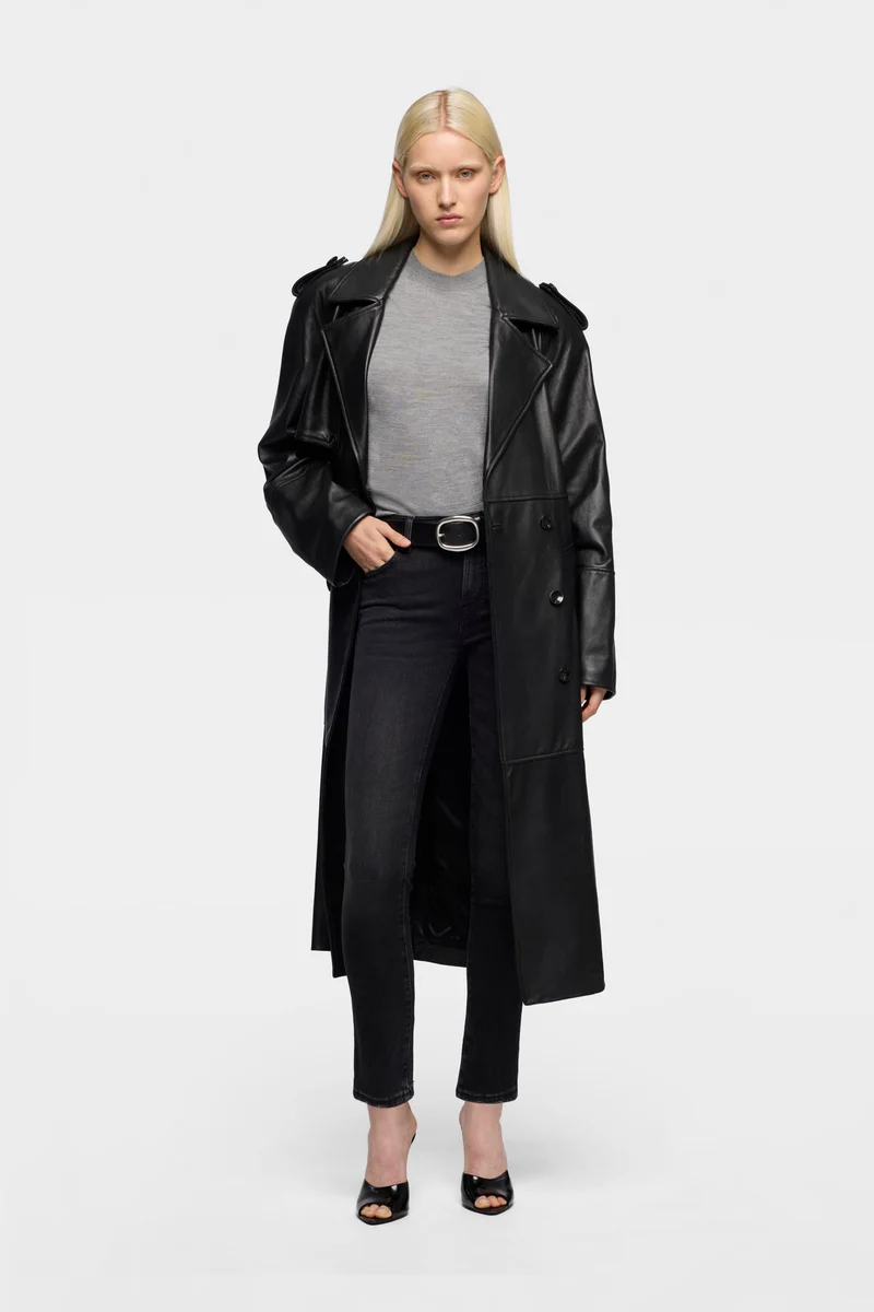 Leather Trench Coat in Black