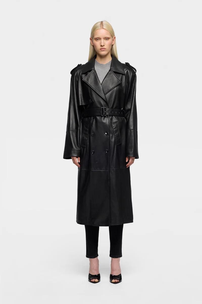 Leather Trench Coat in Black