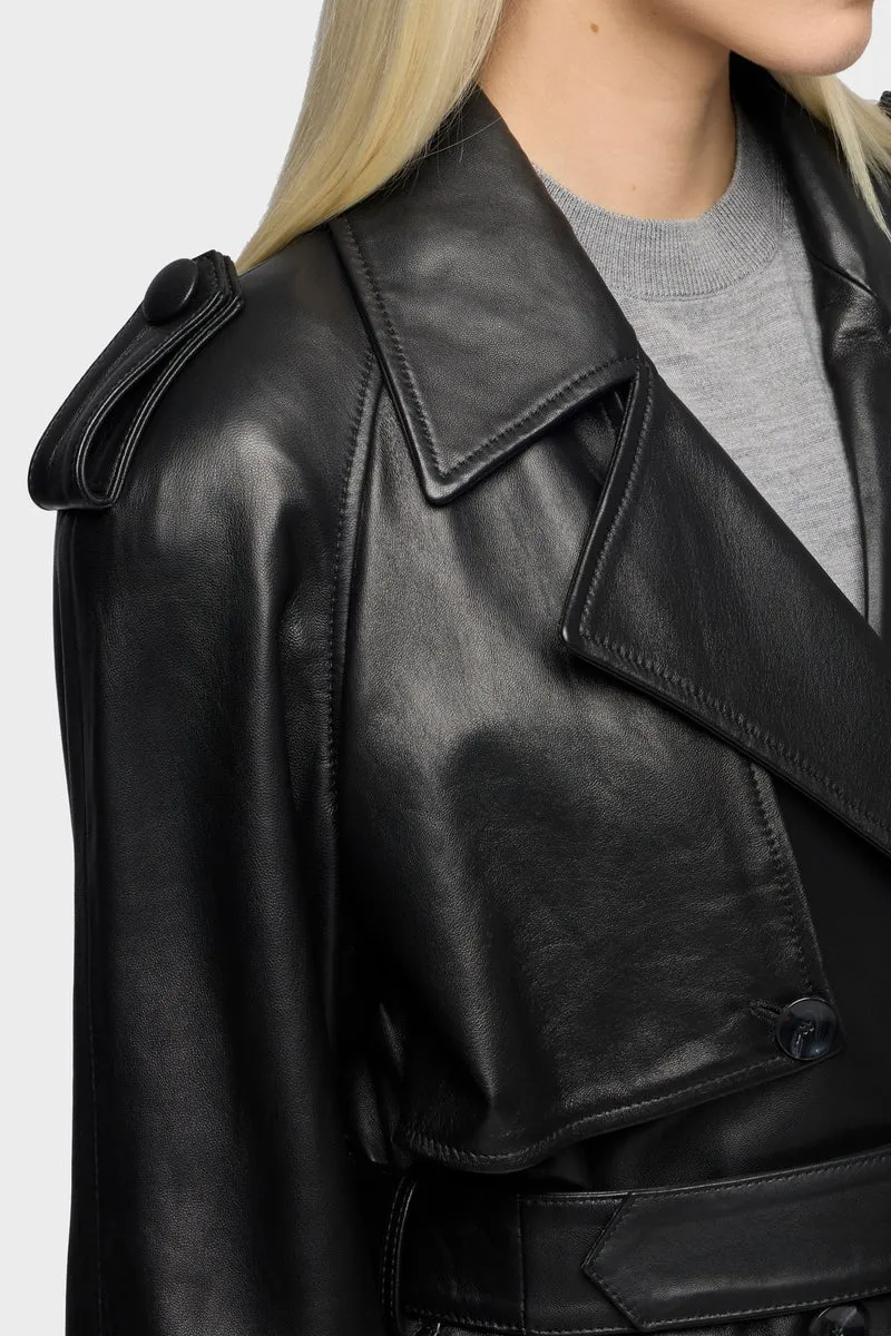 Leather Trench Coat in Black